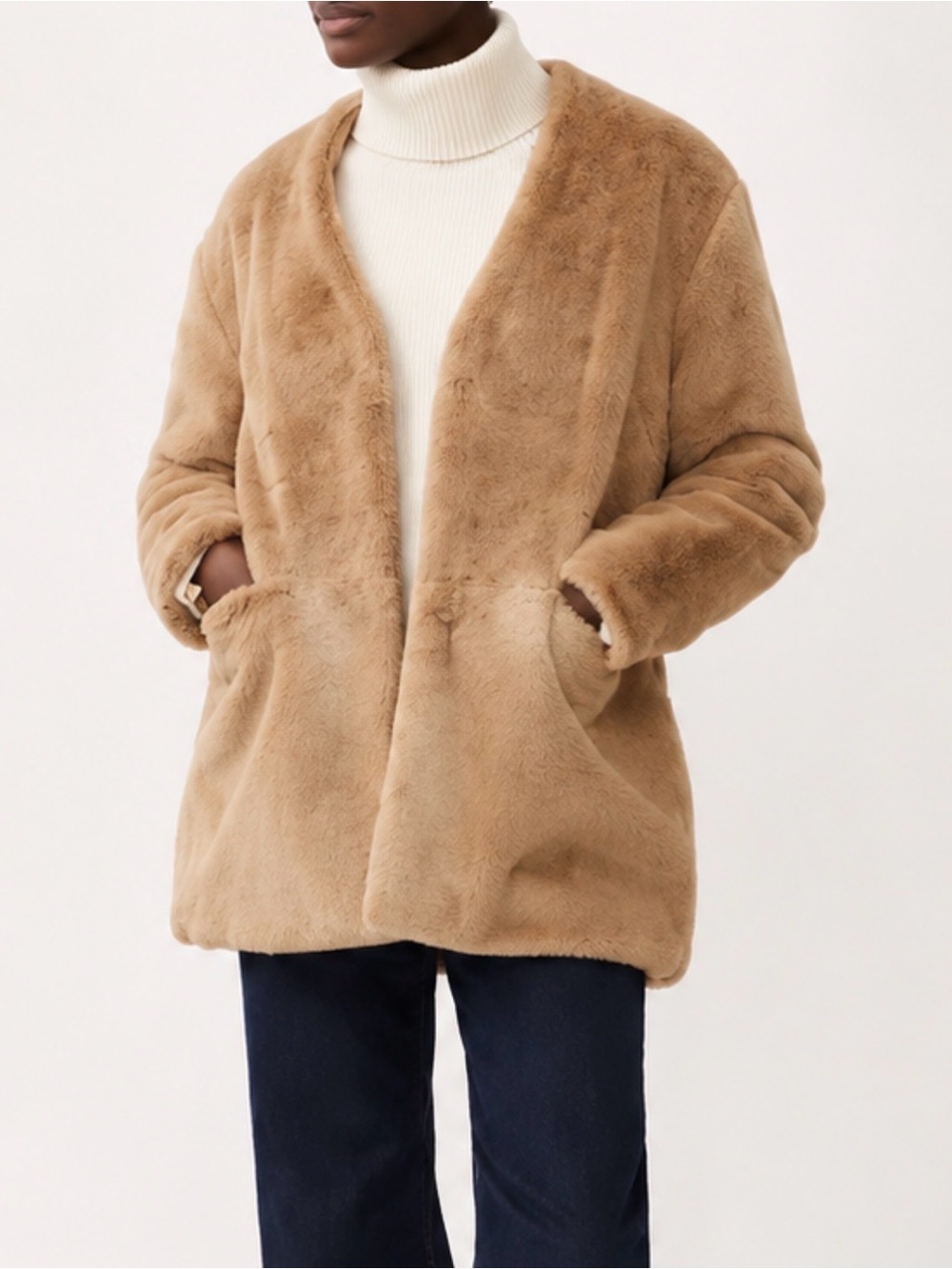 FRENCH CONNECTION Buona Faux Fur Women’s Camel Jacket Size Medium NWT w/pockets
